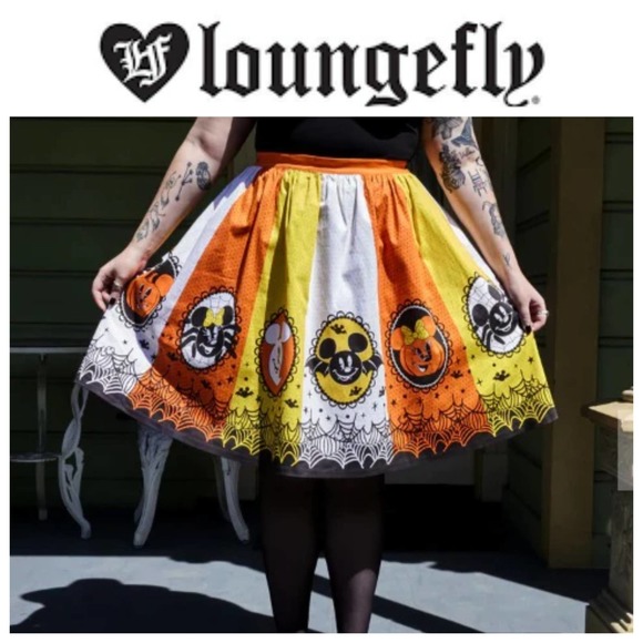 Loungefly Dresses & Skirts - Loungefly Stitch Shoppe Mickey Minnie Mouse Candy Corn Sandy Skirt XL Halloween